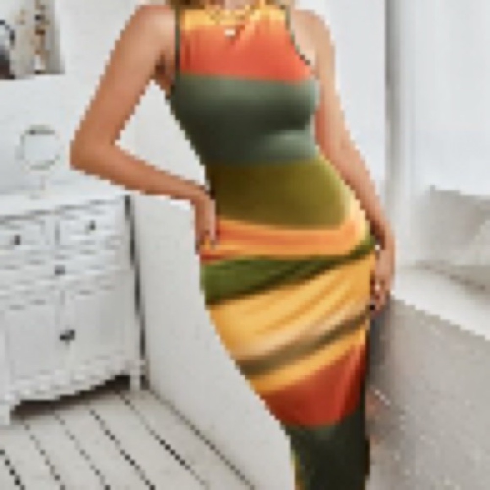 Gold and Orange Sleeveless Maxi Dress NWOT Size Large
